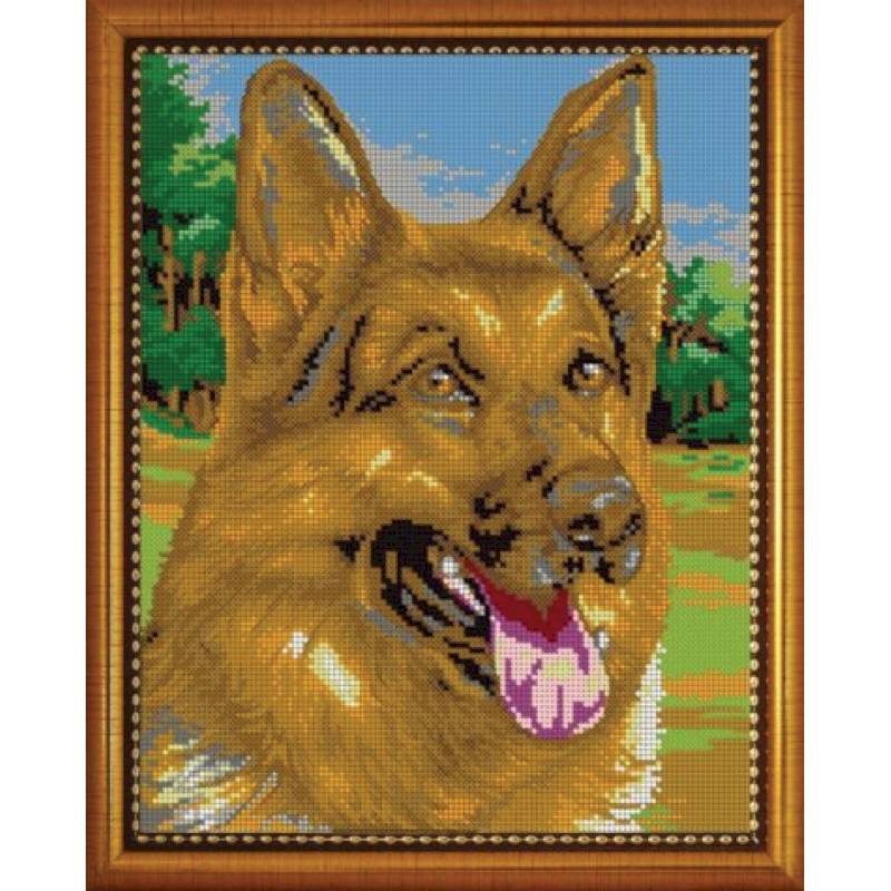 ВЛ-045П 'Немецкая овчарка' 24x30см набор на атласе для вышивания чешским бисером 'Вышивочка' в коробке