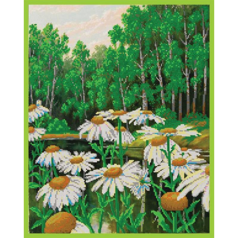 ВЛ-066 'Ромашки' 30x38см набор на атласе для вышивания чешским бисером 'Вышивочка'