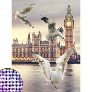 Алмазная вышивка с частичным заполнением «Чайки», 30 x 40 см, холст. Набор для творчества